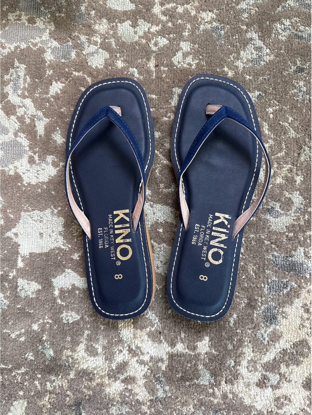 Kino Navy Blue Square Toe Flip Flop Sandals Size 8 NEW